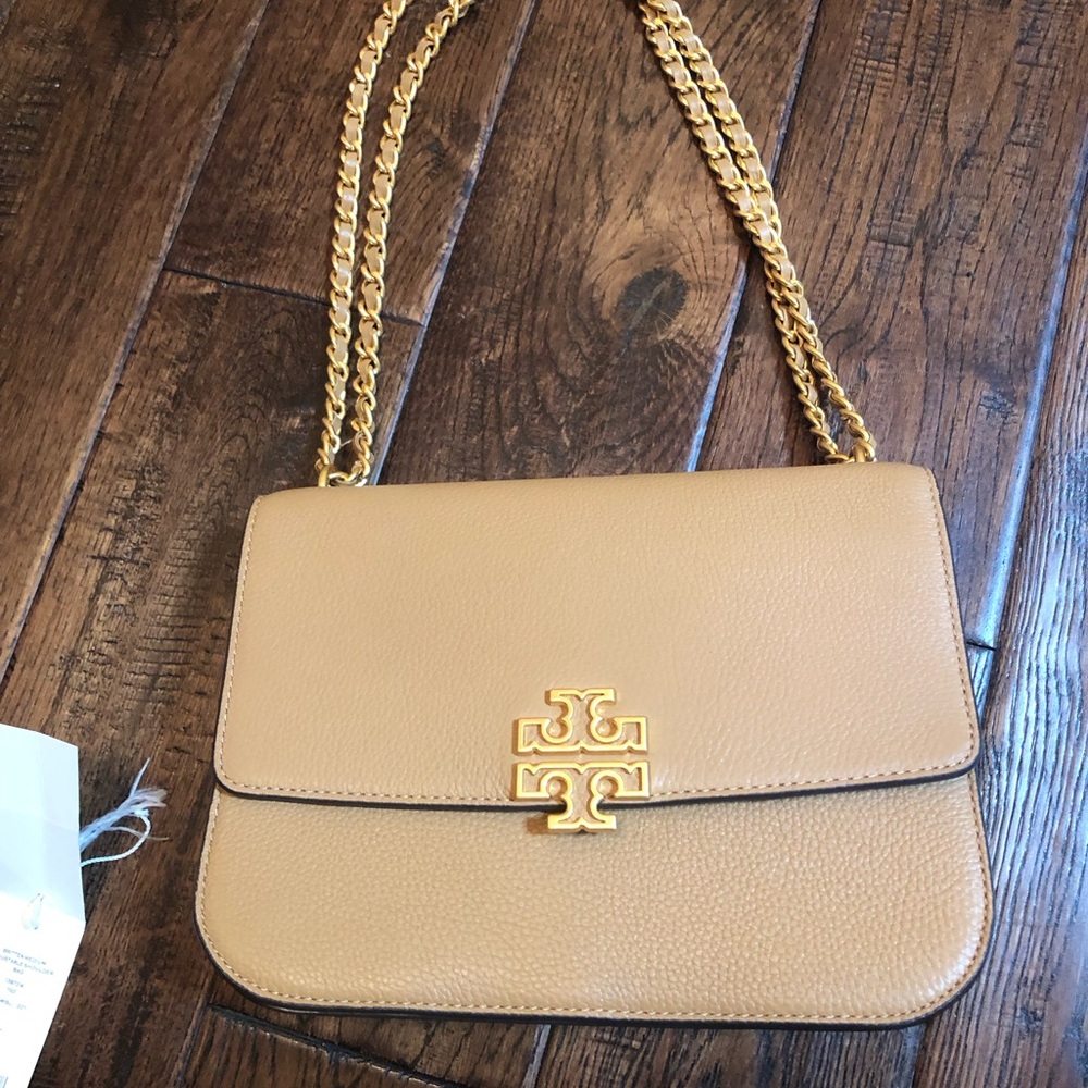 Tory Burch Tan Shoulder Bag with Gold Accents